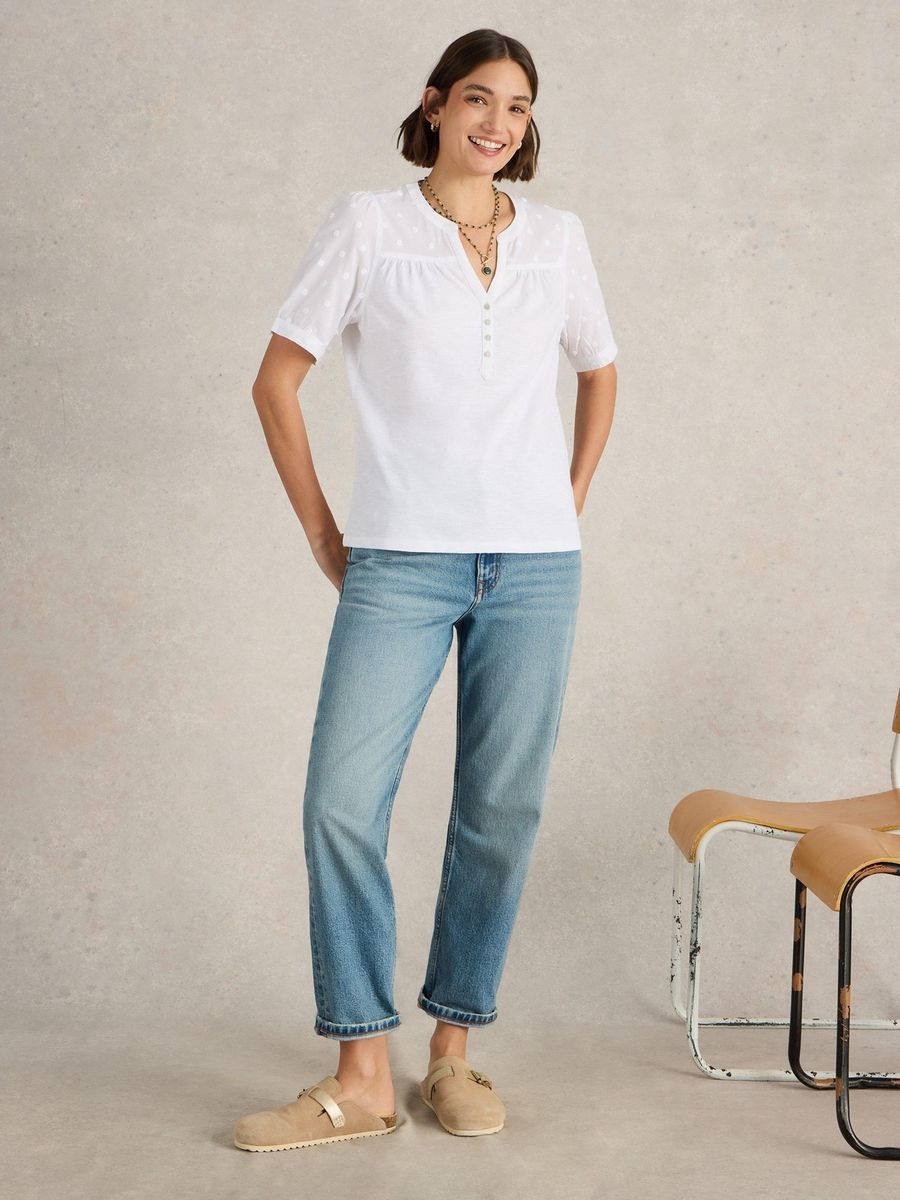 Luftige Bestickte Bio-Baumwoll-Bluse