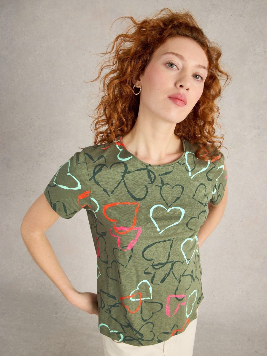 Verspieltes Baumwoll-T-Shirt mit Herzmuster