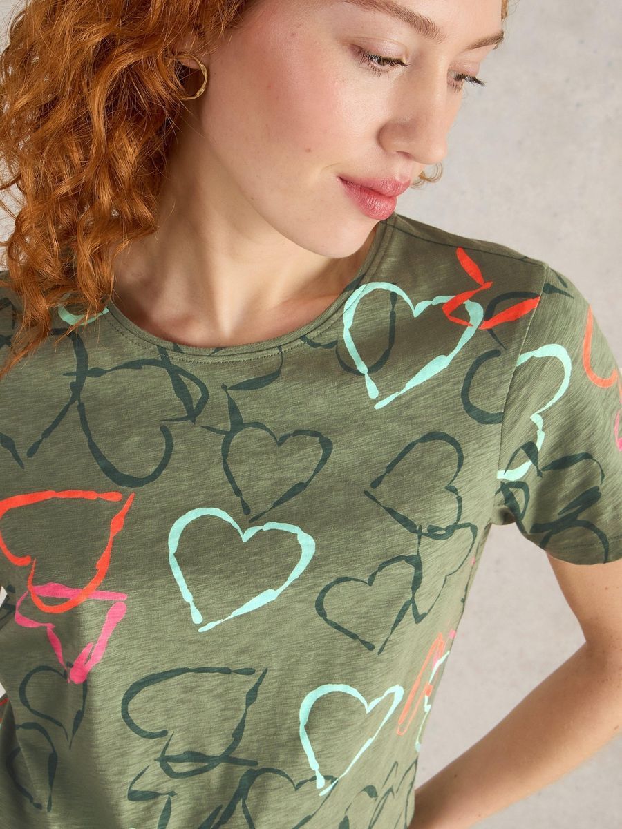 Verspieltes Baumwoll-T-Shirt mit Herzmuster