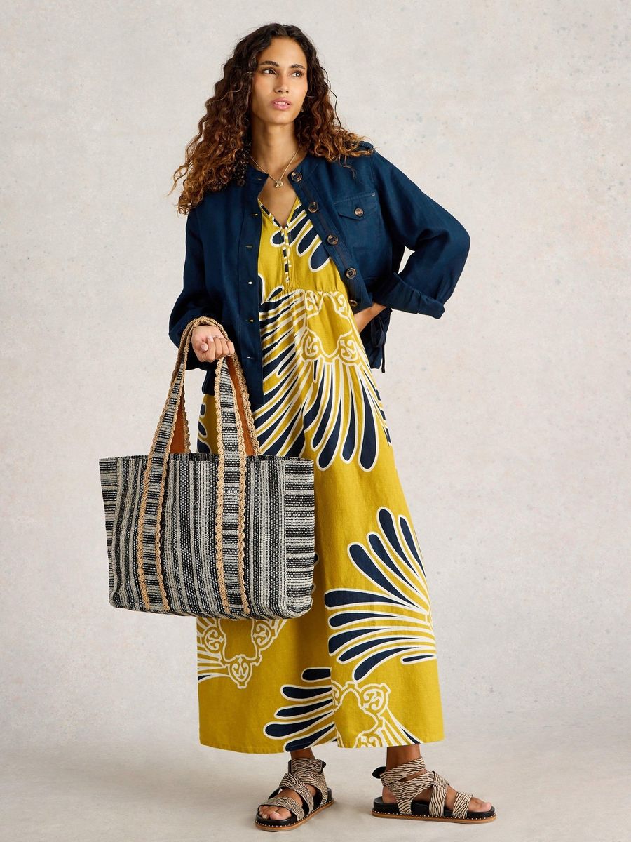 Bedrucktes Maxi-Kleid aus Leinenmischung