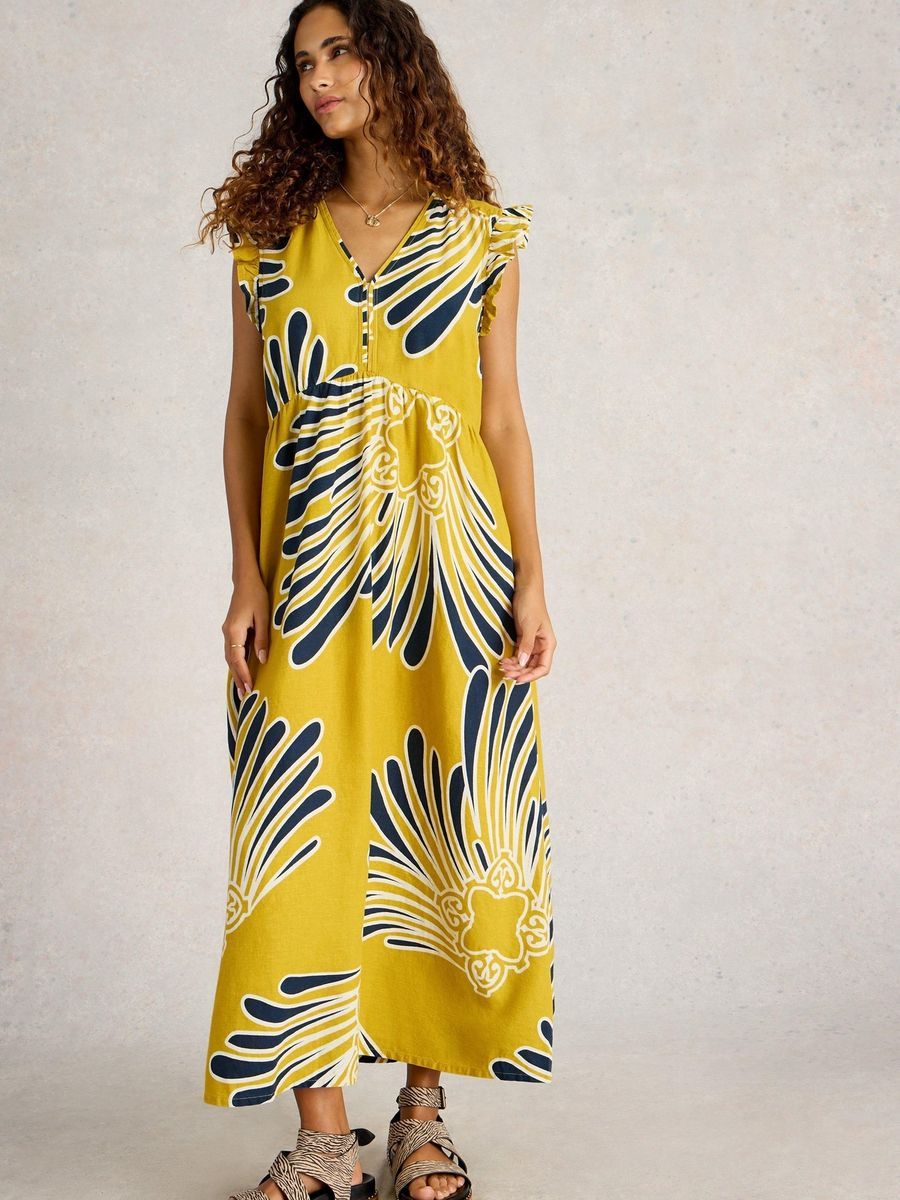 Bedrucktes Maxi-Kleid aus Leinenmischung