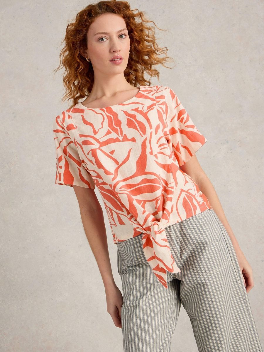 Top mit Botanik-Print und Bindesaum