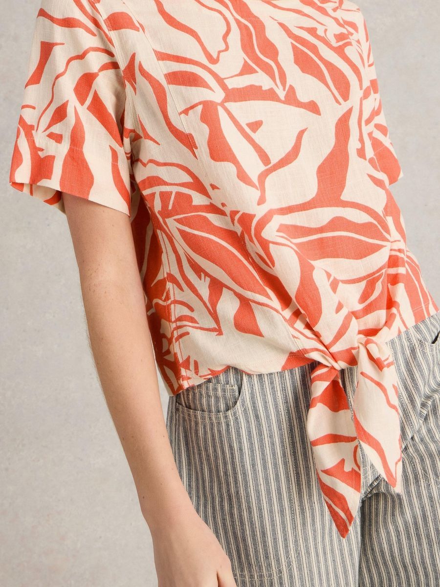 Top mit Botanik-Print und Bindesaum