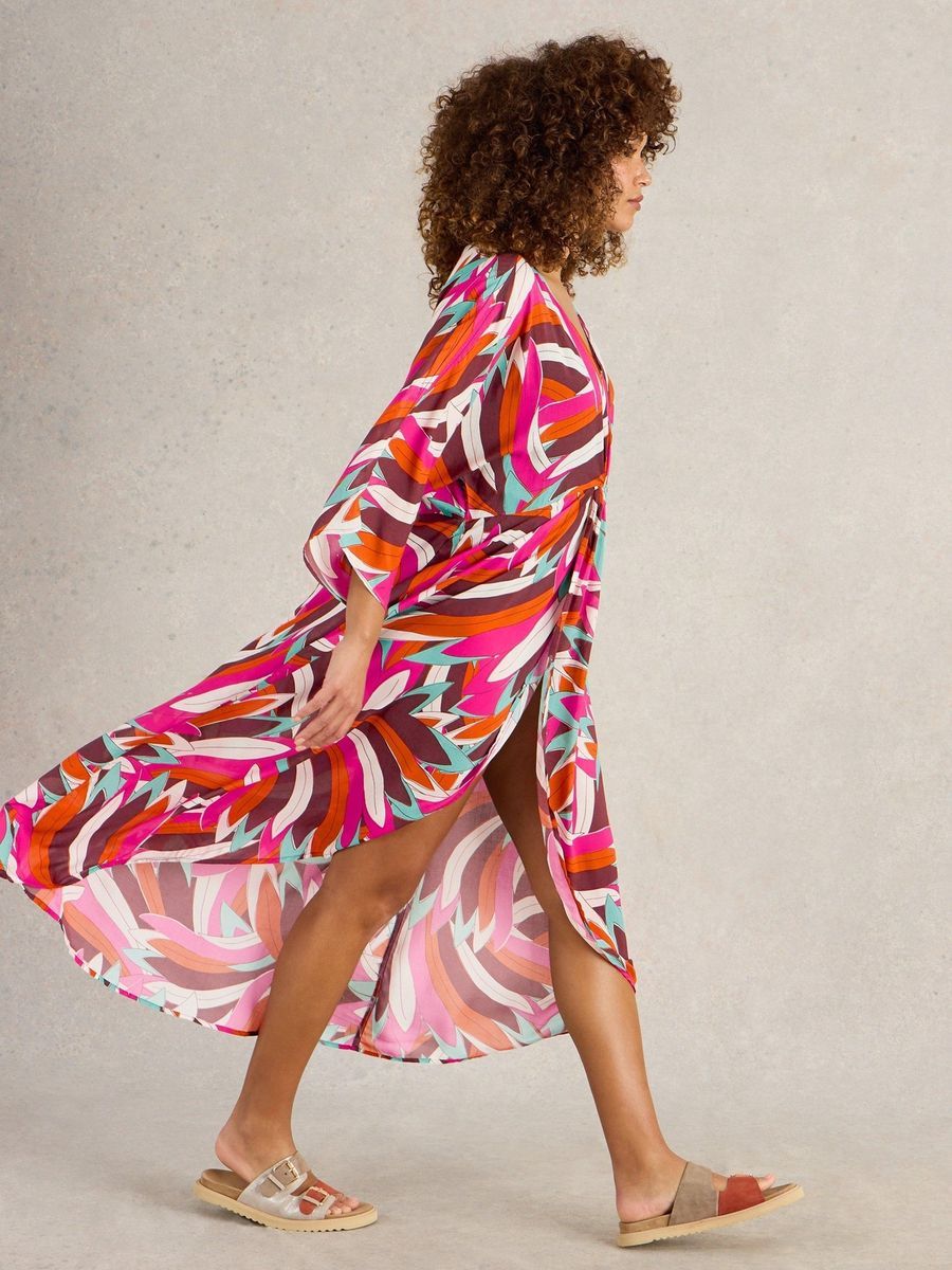 Maxi-Kimono mit markantem Tropenmuster