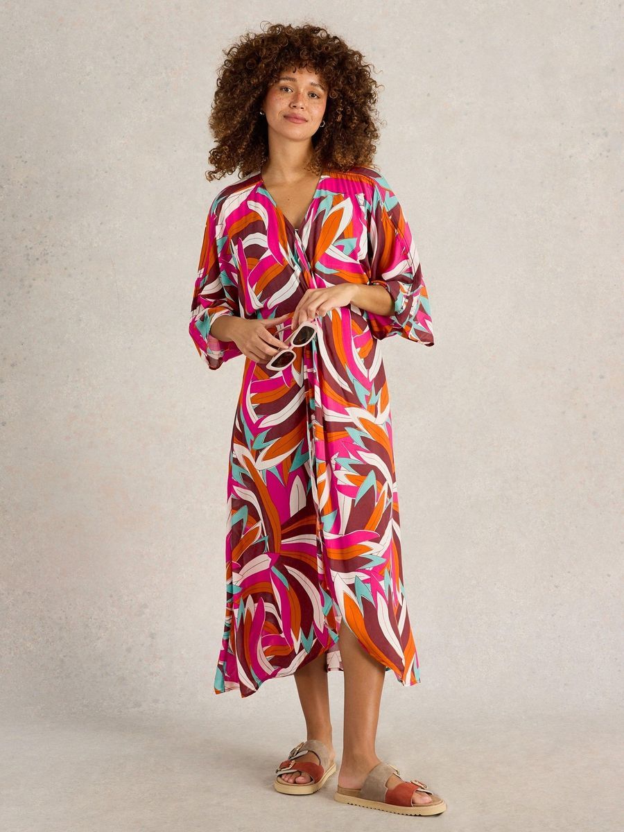 Maxi-Kimono mit markantem Tropenmuster
