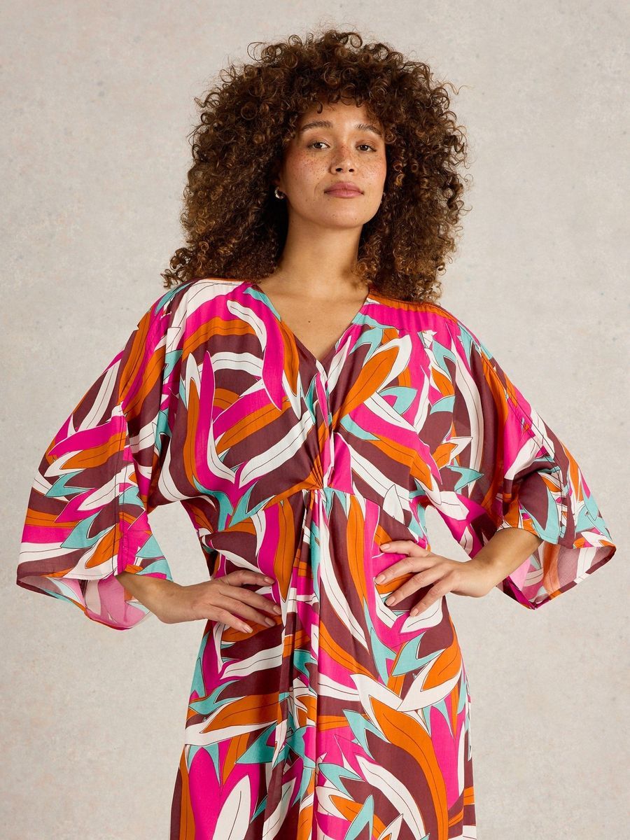 Maxi-Kimono mit markantem Tropenmuster