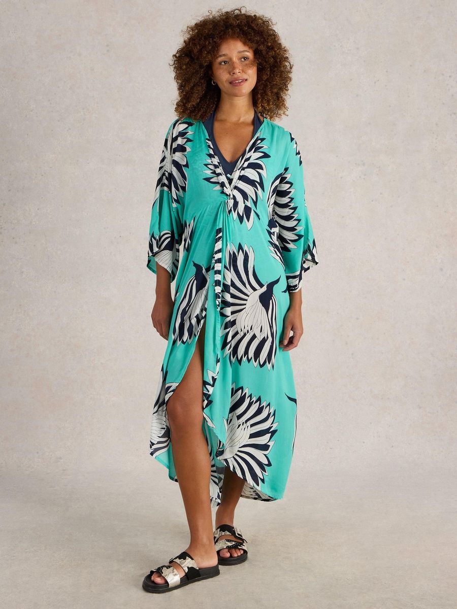Maxi-Kimono mit markantem Tropenmuster