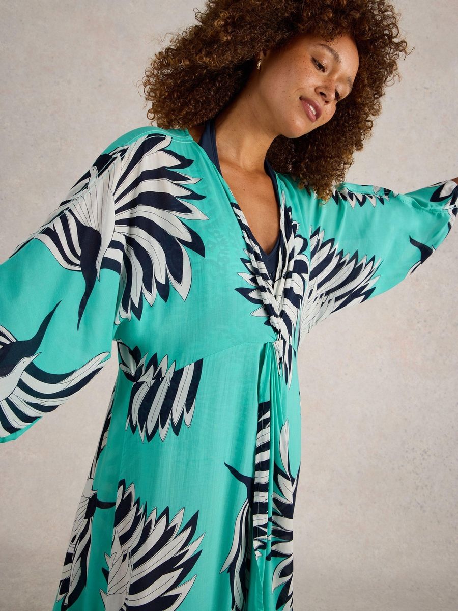Maxi-Kimono mit markantem Tropenmuster