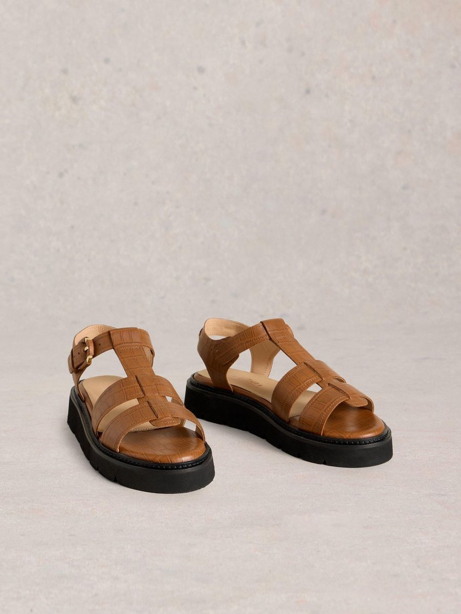 Plateau-Sandalen mit Kroko-Prägung