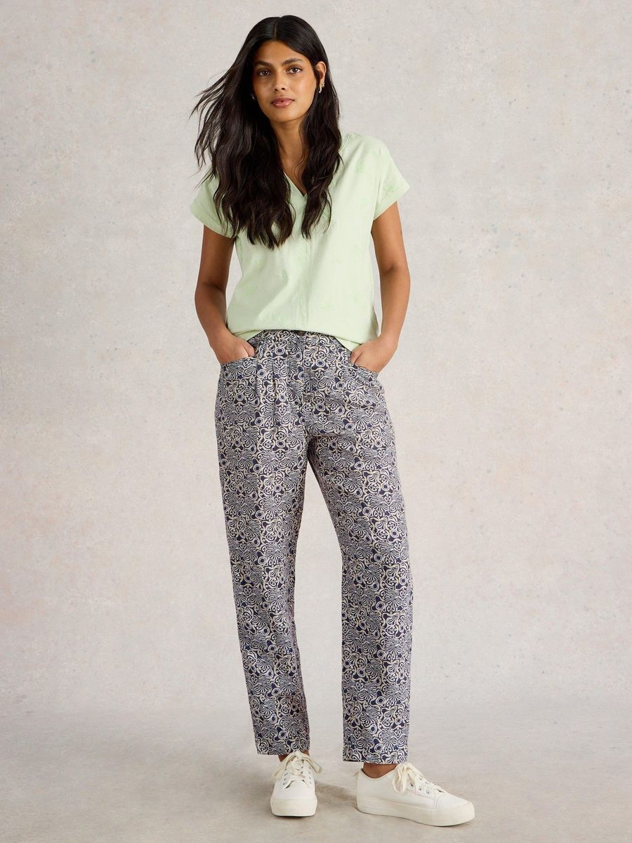 Leinenhose mit ornamentalem Print