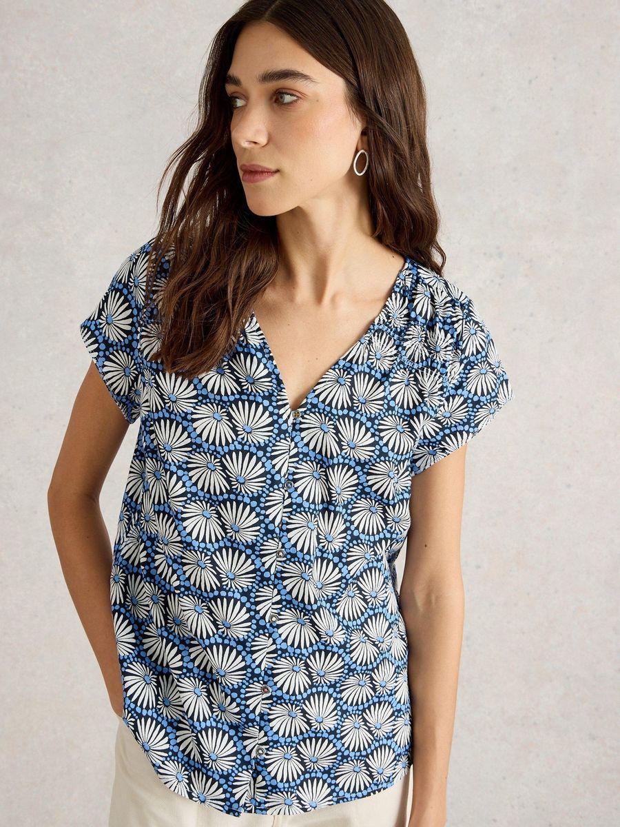 Baumwollbluse mit geometrischem Fächermuster