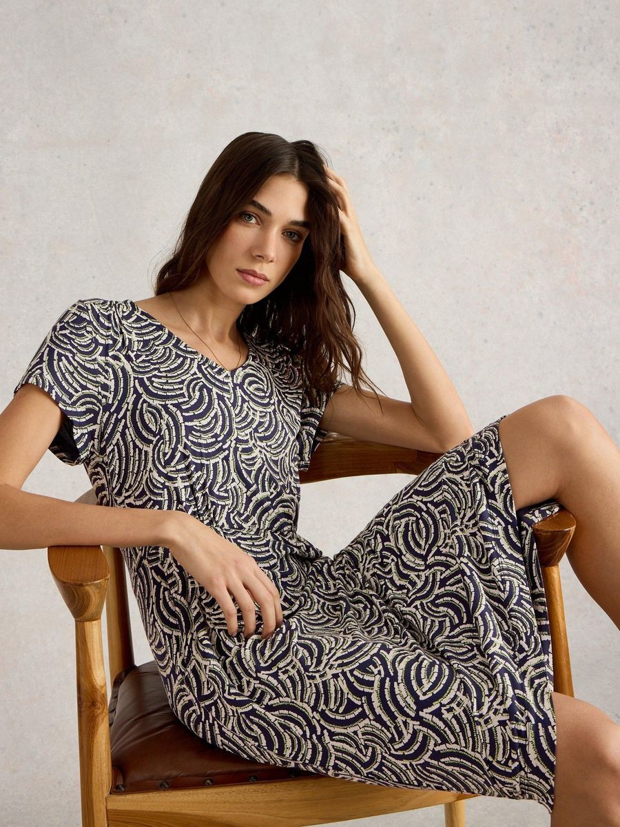 Bedrucktes Jersey-Midikleid mit Taschen