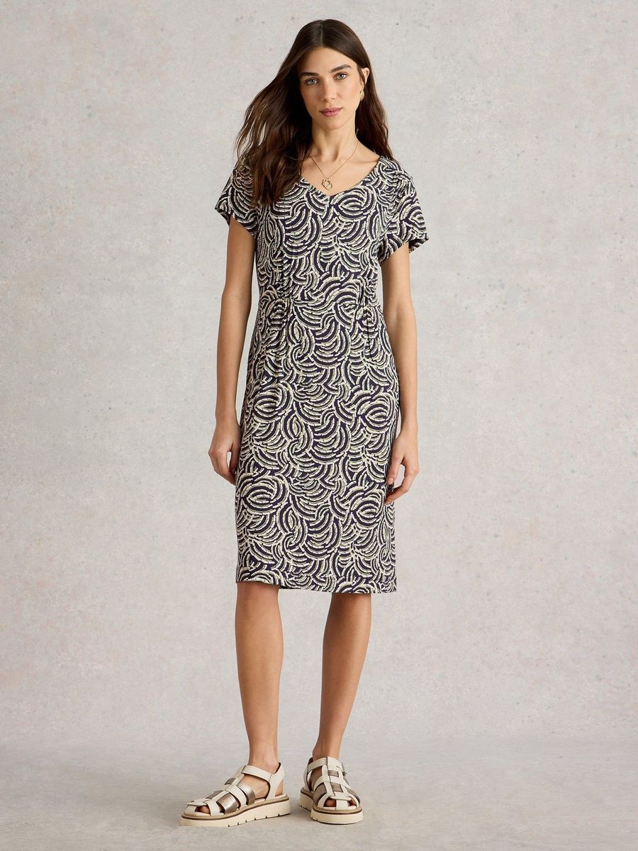 Bedrucktes Jersey-Midikleid mit Taschen