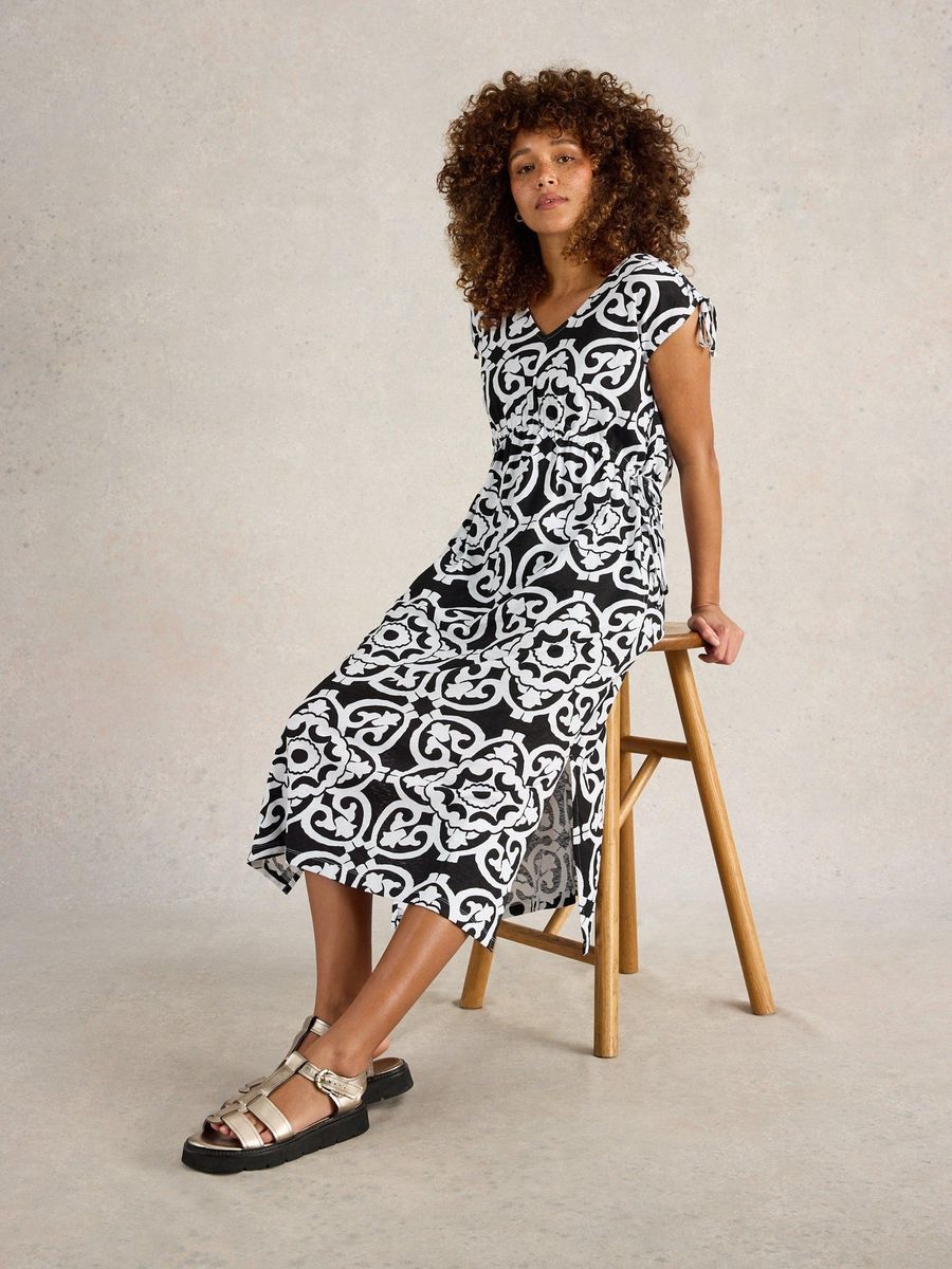 Gemustertes Midi-Strandkleid aus Baumwolle