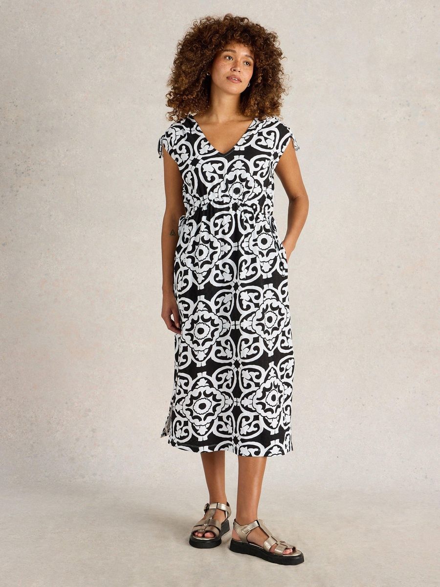 Gemustertes Midi-Strandkleid aus Baumwolle