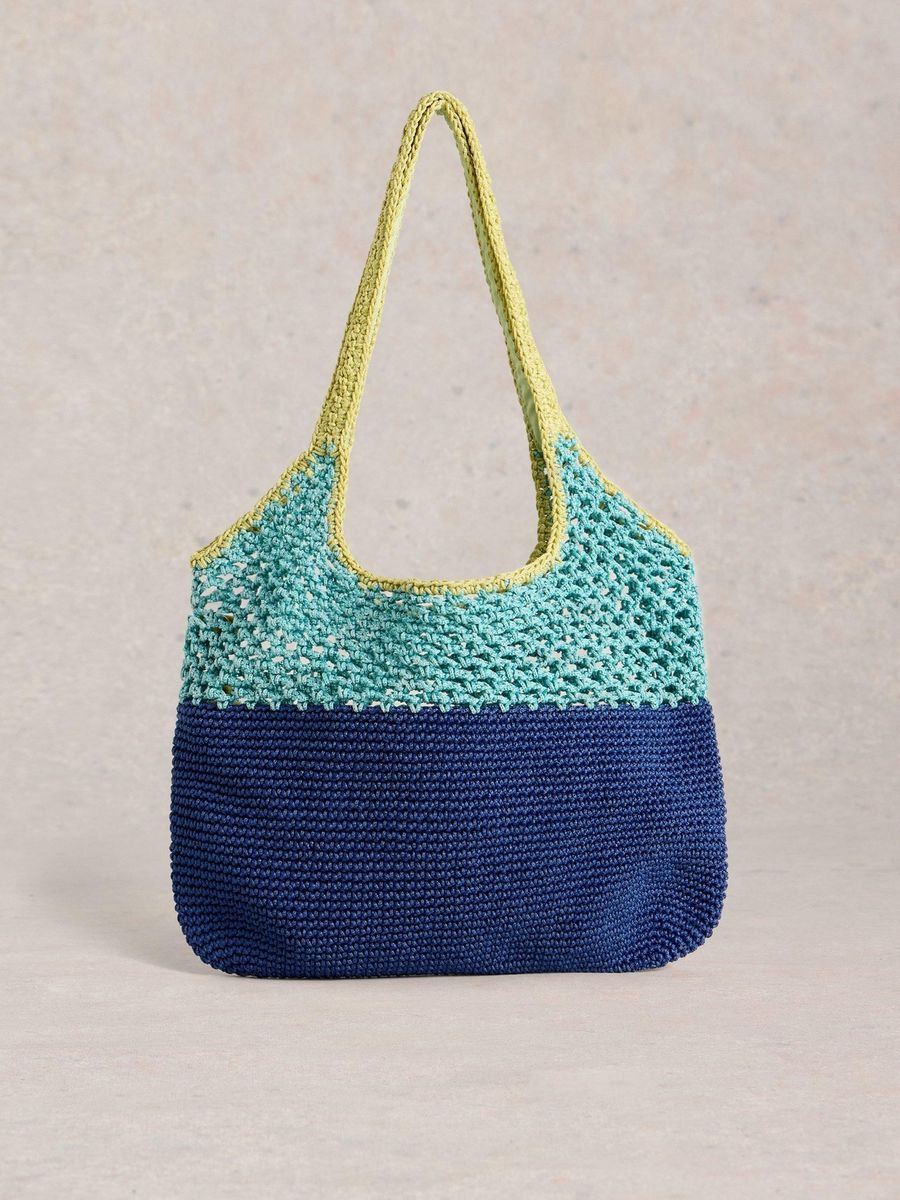 Große Häkeltasche im Colorblock-Netzdesign