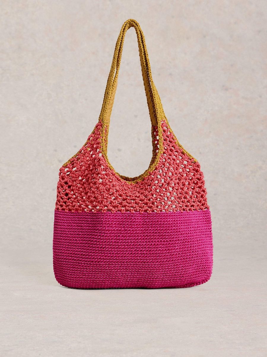 Große Häkeltasche im Colorblock-Netzdesign