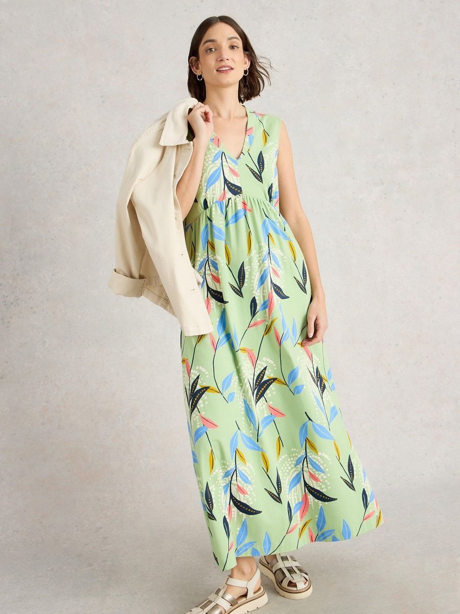 Maxikleid mit botanischem Print und Empire-Taille