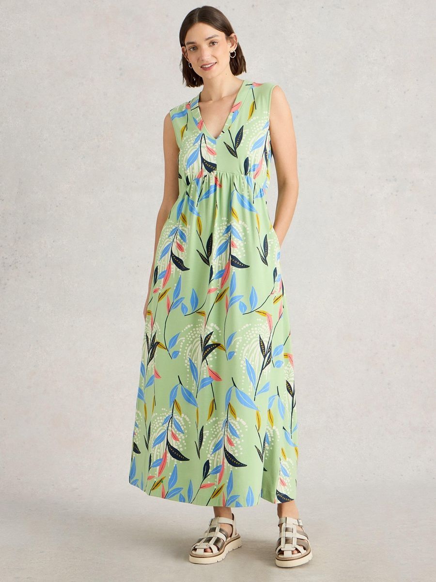 Maxikleid mit botanischem Print und Empire-Taille