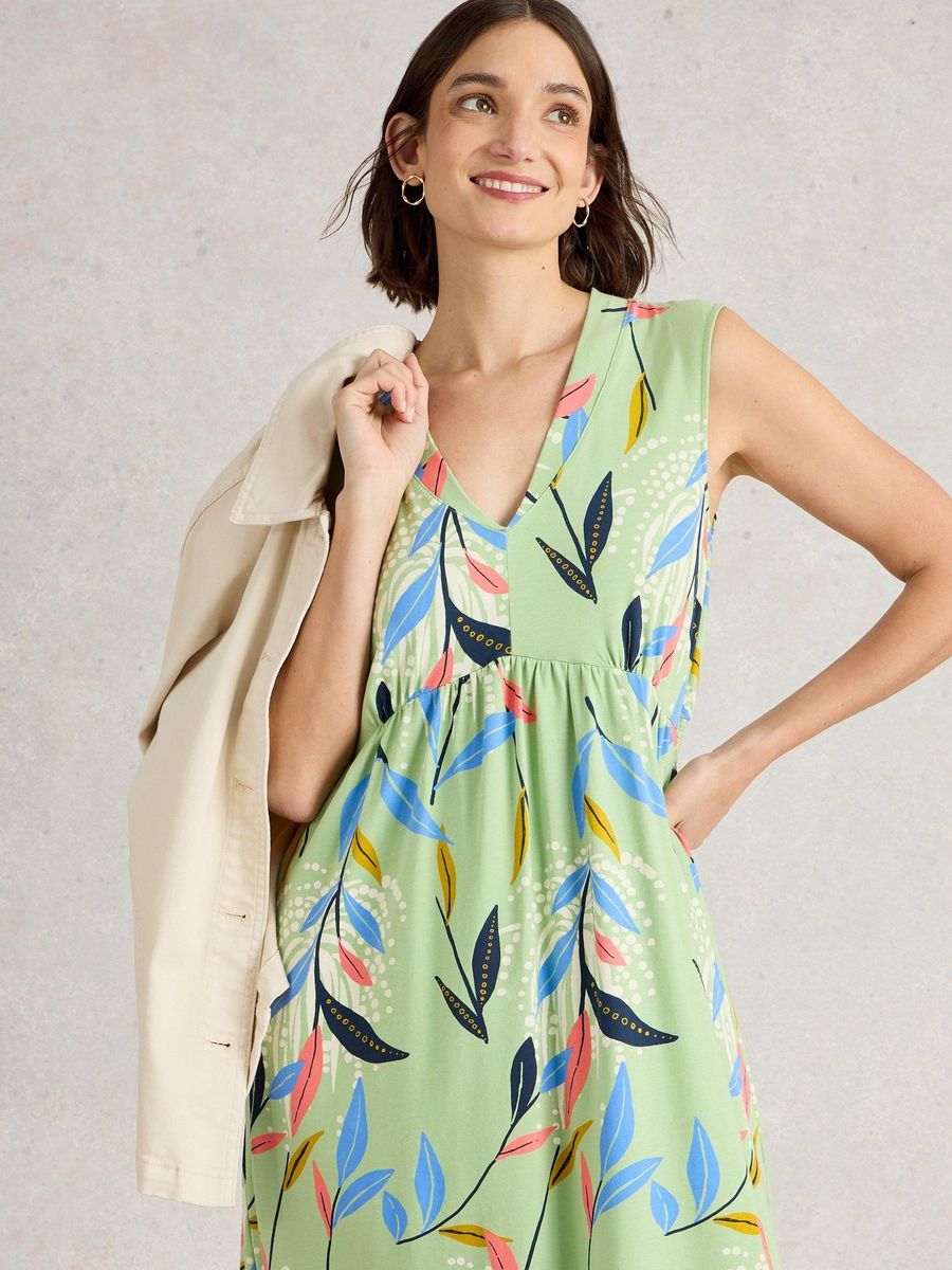 Maxikleid mit botanischem Print und Empire-Taille
