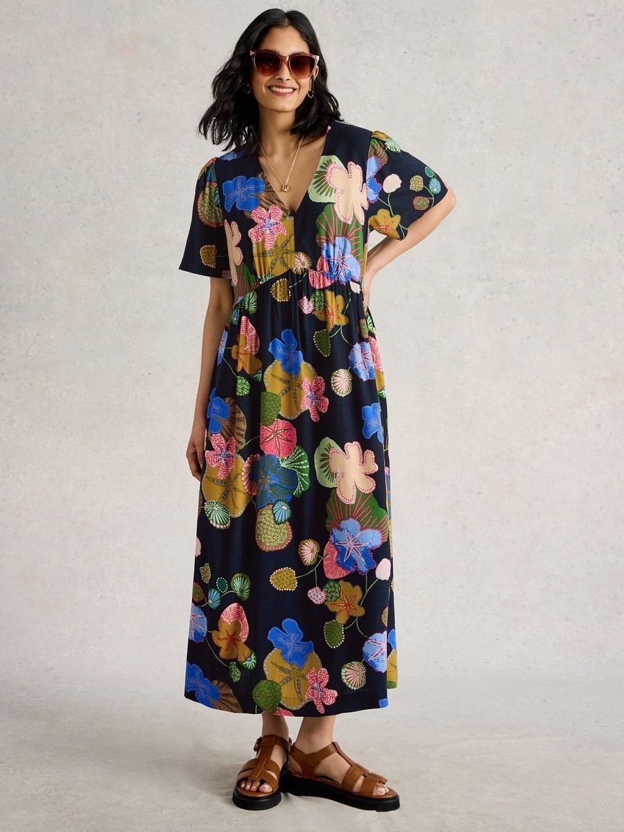 Florales Midikleid mit Empire-Naht