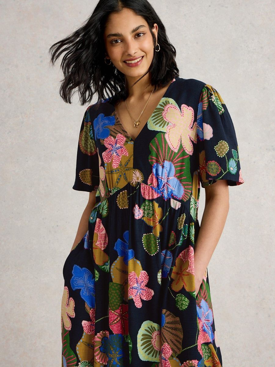 Florales Midikleid mit Empire-Naht