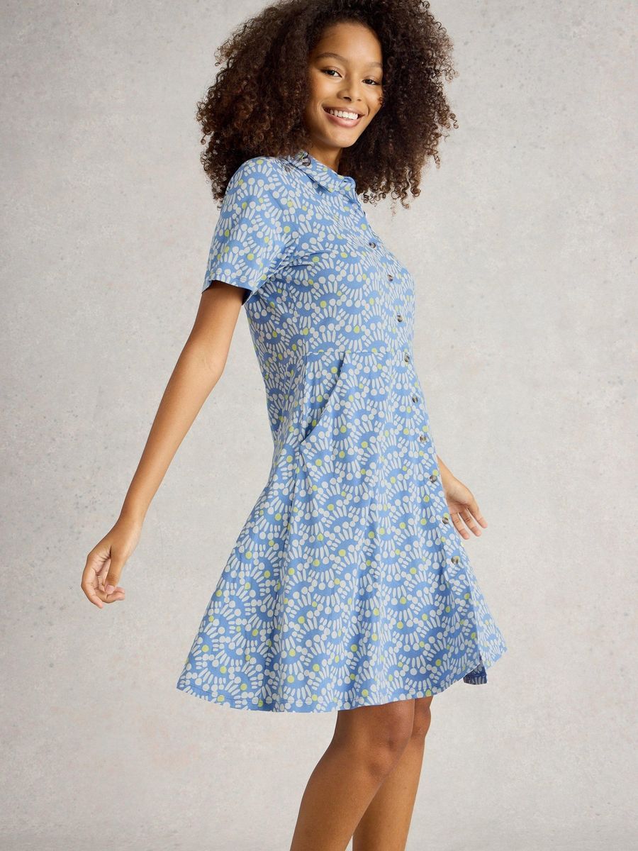 Gemustertes Jersey-Blusenkleid mit Knöpfen