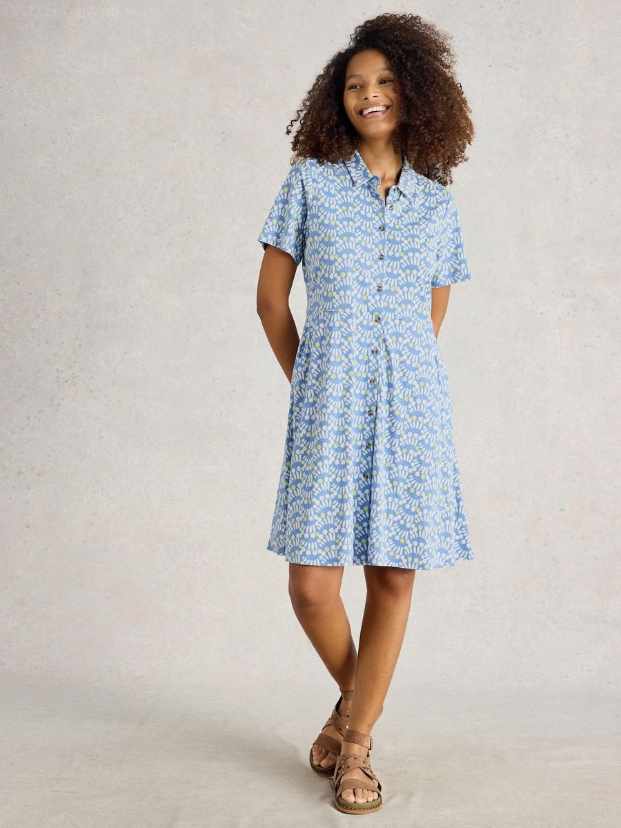 Gemustertes Jersey-Blusenkleid mit Knöpfen