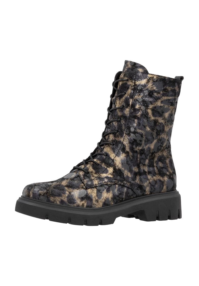 Geschnürte Stiefeletten mit Metallic-Leopardmuster