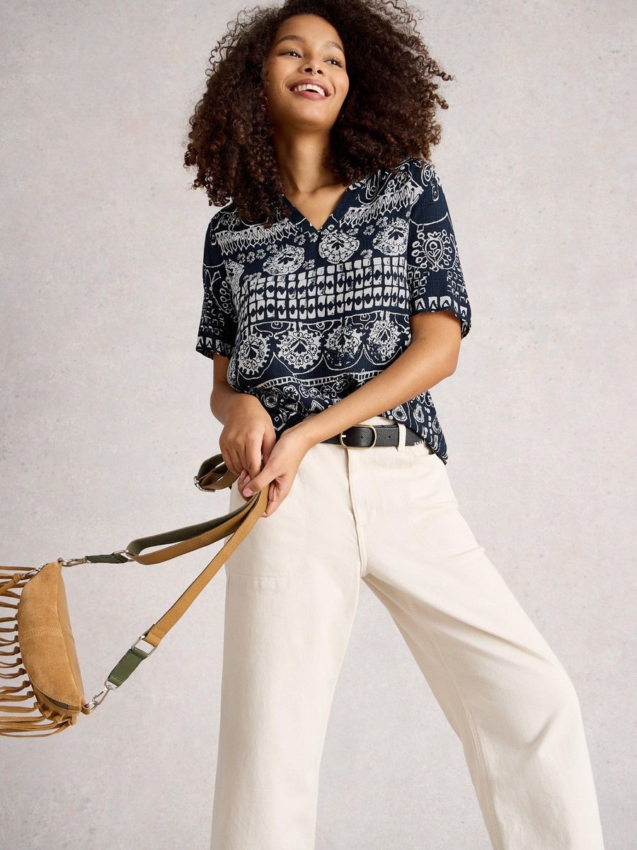 Bluse mit V-Ausschnitt und Ethno-Print