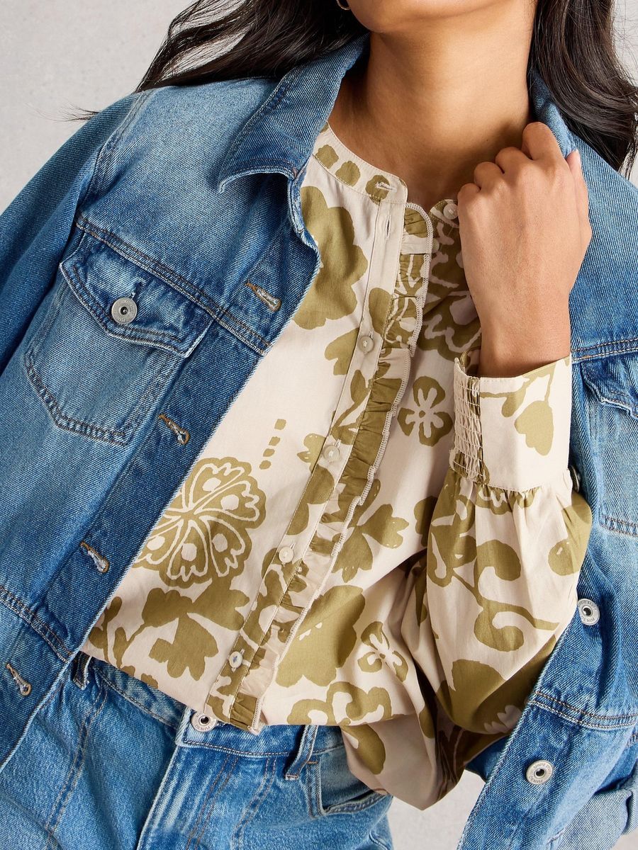 Baumwollbluse mit Rüschen und Blumenmuster