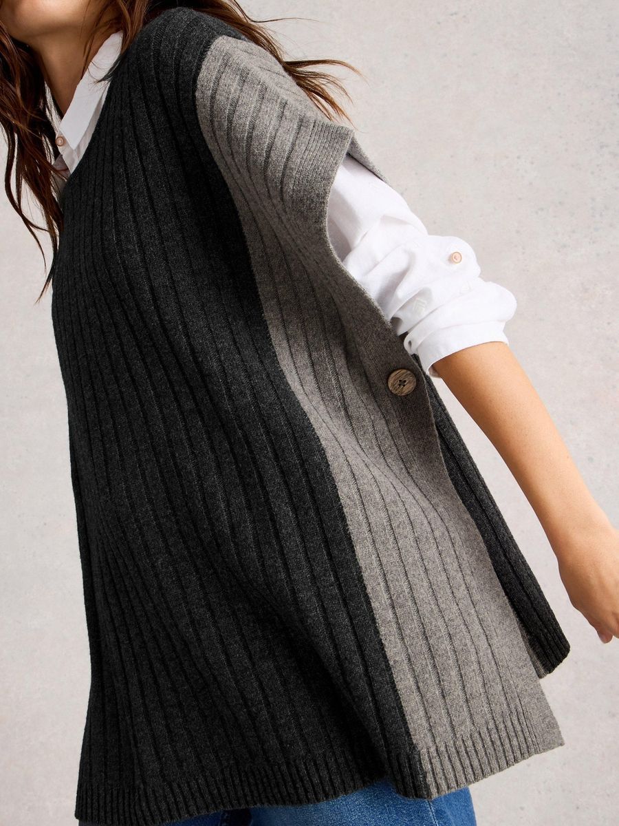 Rippstrick-Poncho im Color-Block-Design