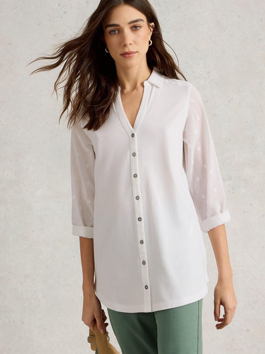 Langgeschnittene Material-Mix Bluse