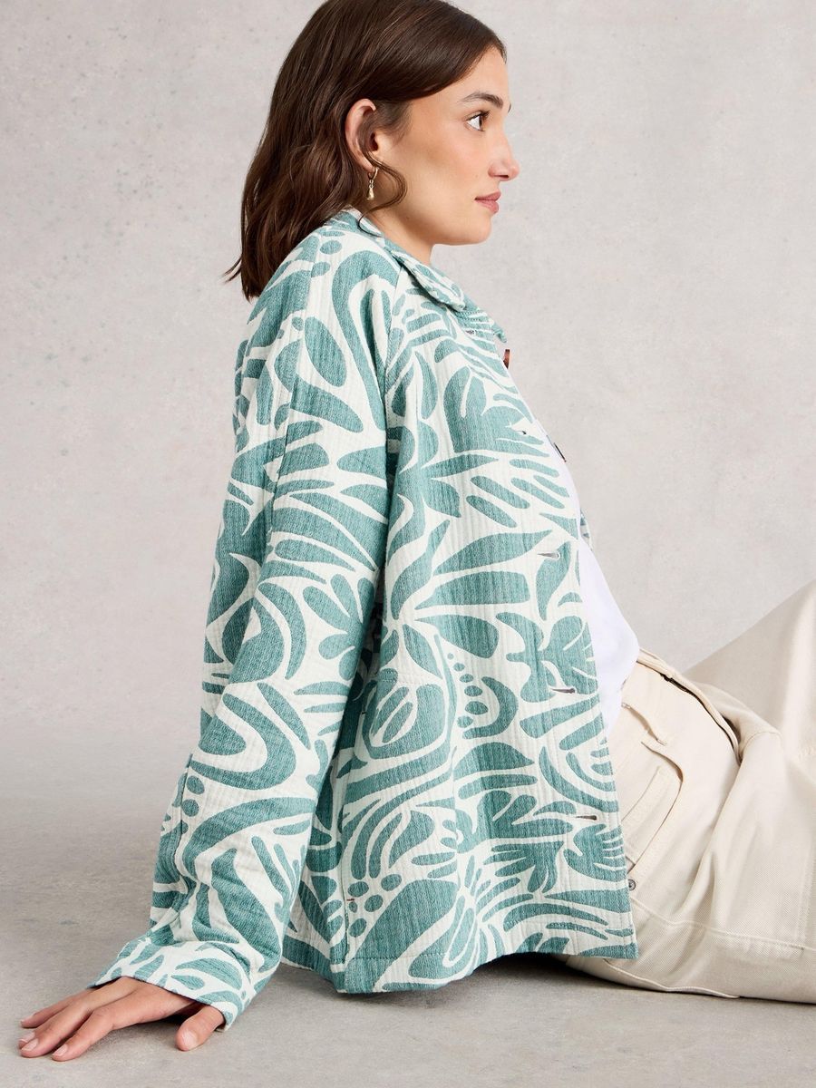 Oversized Jacquard-Hemdjacke mit Print