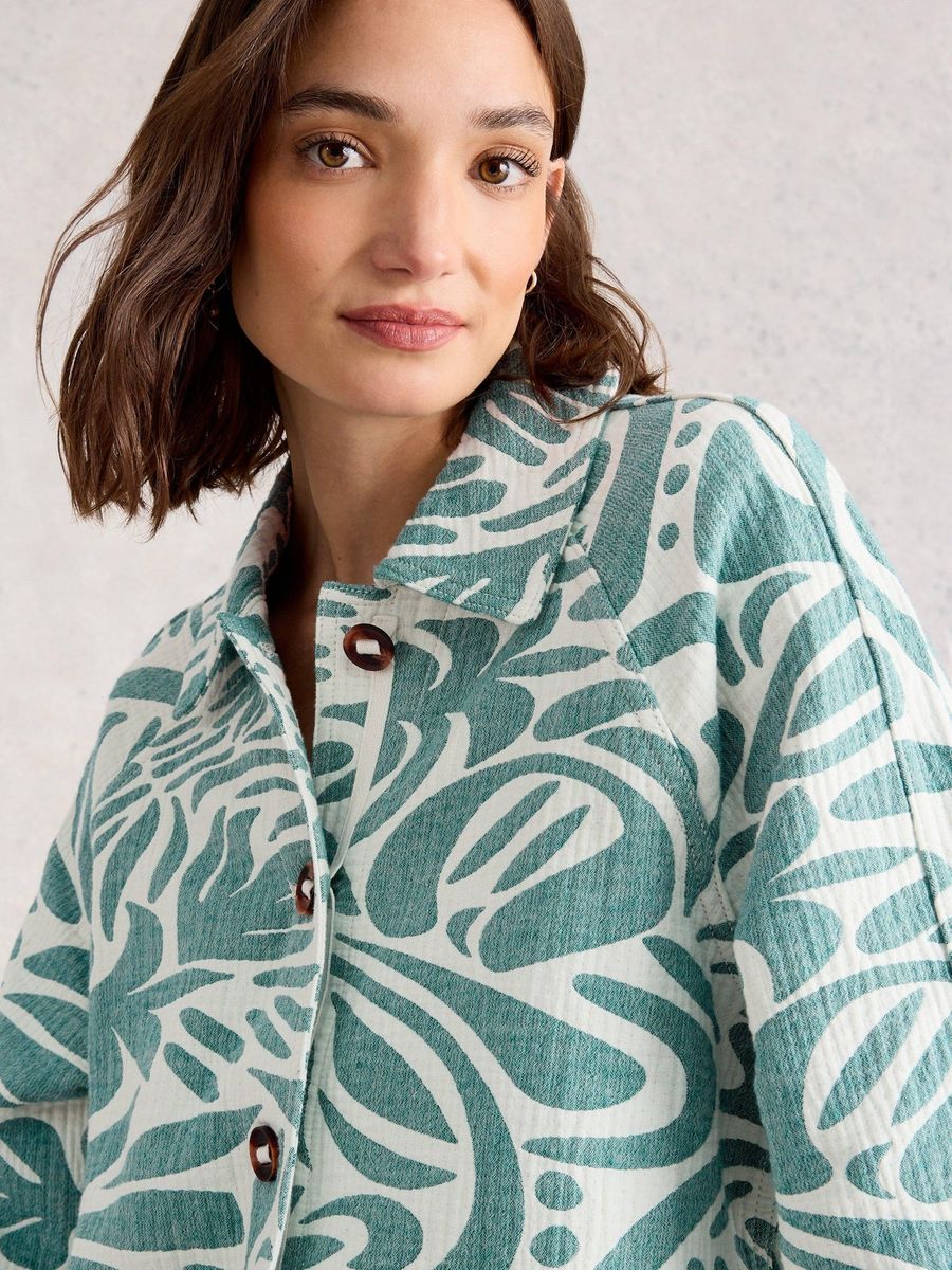 Oversized Jacquard-Hemdjacke mit Print