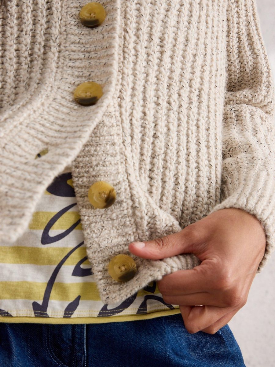 Rippstrick-Cardigan mit Zopfmuster und Knöpfen