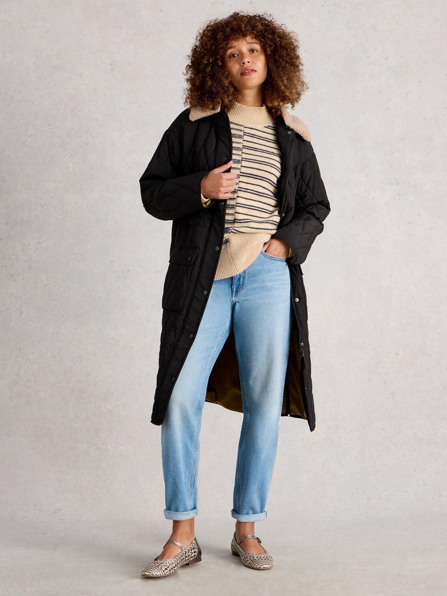Asymmetrischer gestreifter Stehkragen-Pullover