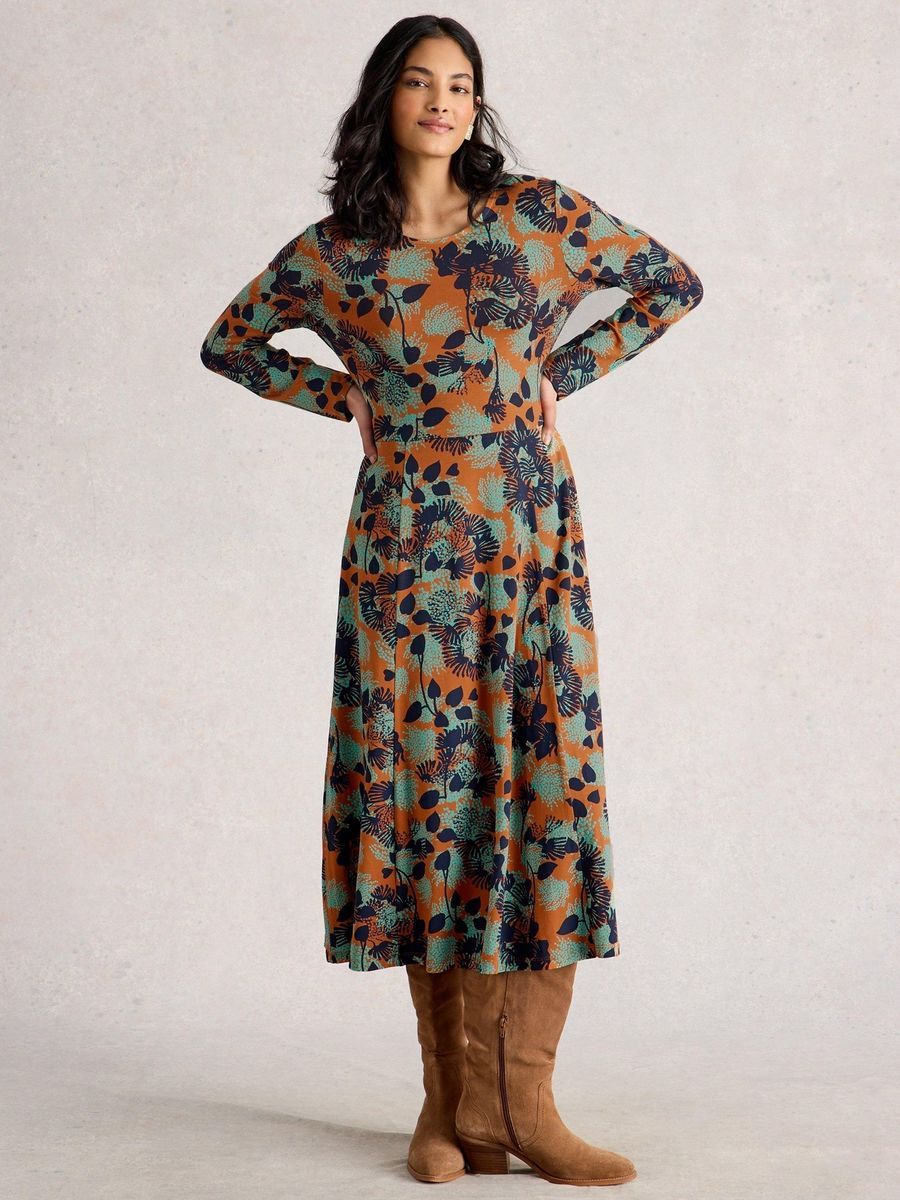 Bedrucktes Jersey-Midikleid mit Blumenmuster