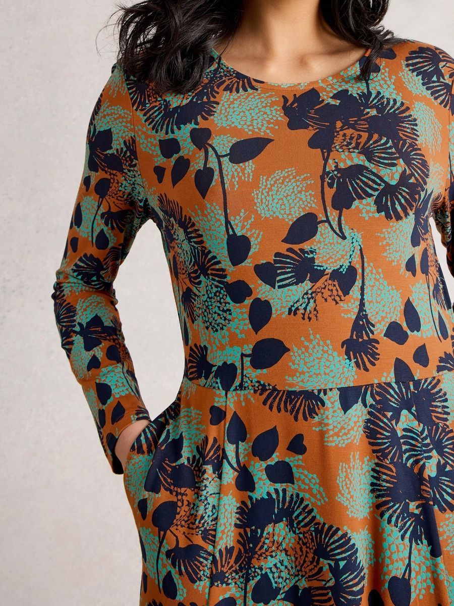 Bedrucktes Jersey-Midikleid mit Blumenmuster