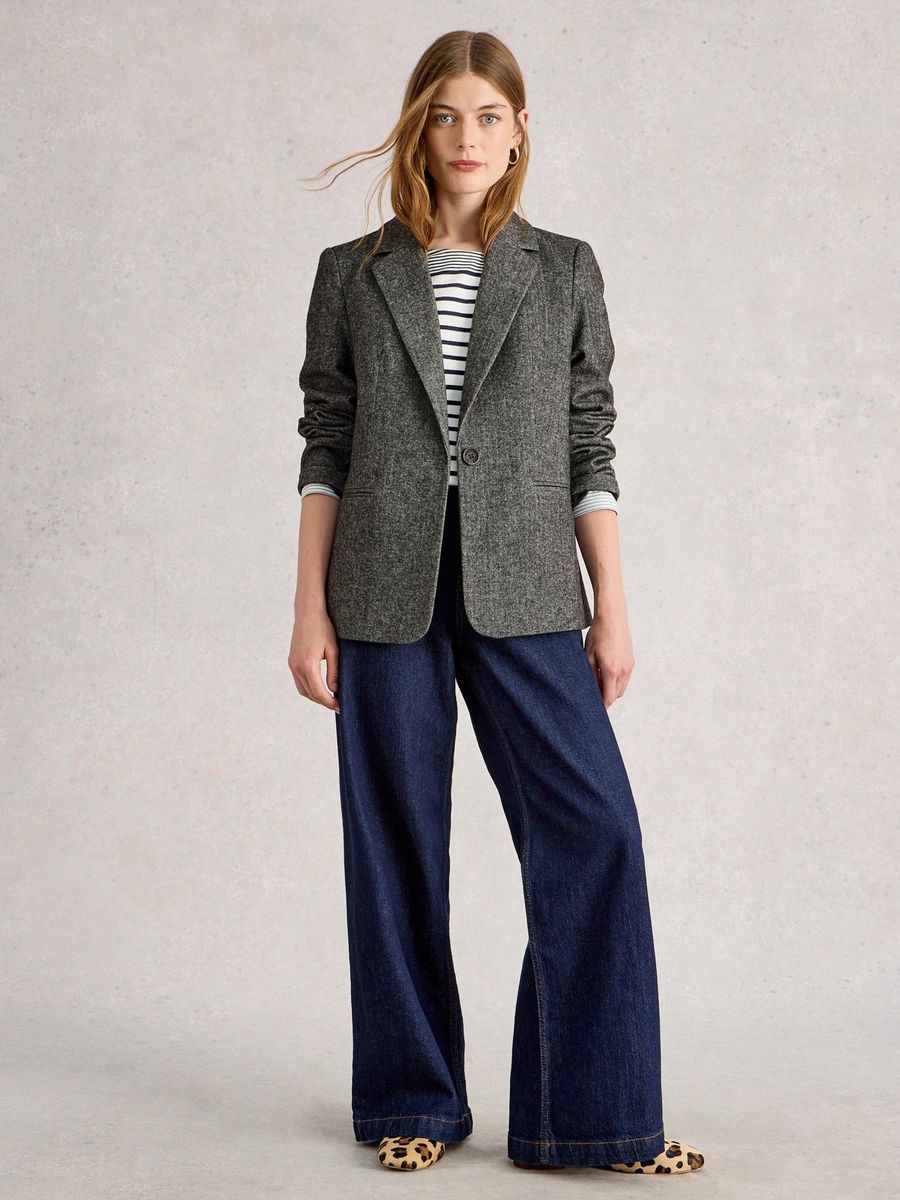 Taillierter Fischgrät-Tweed-Blazer