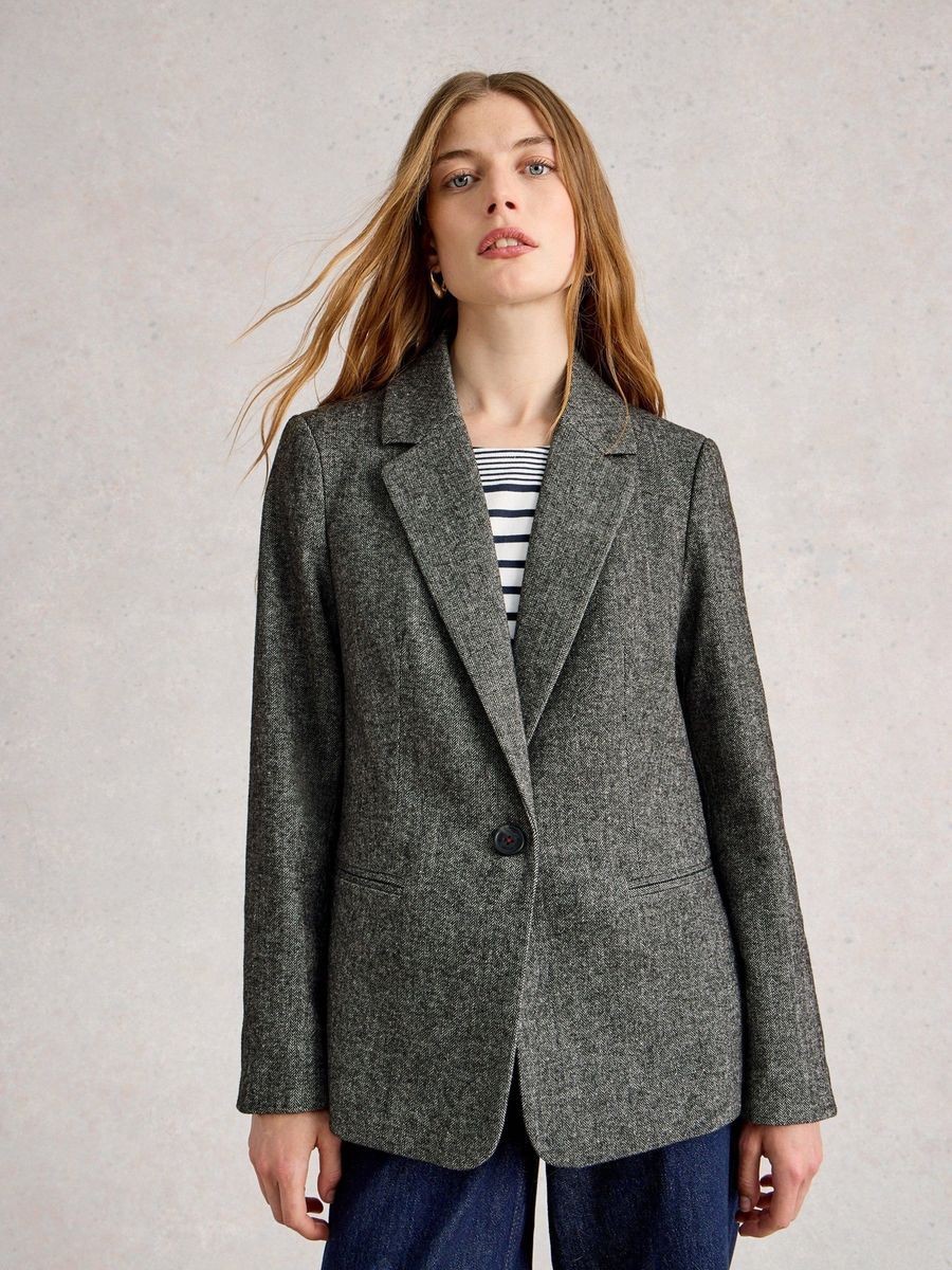 Taillierter Fischgrät-Tweed-Blazer