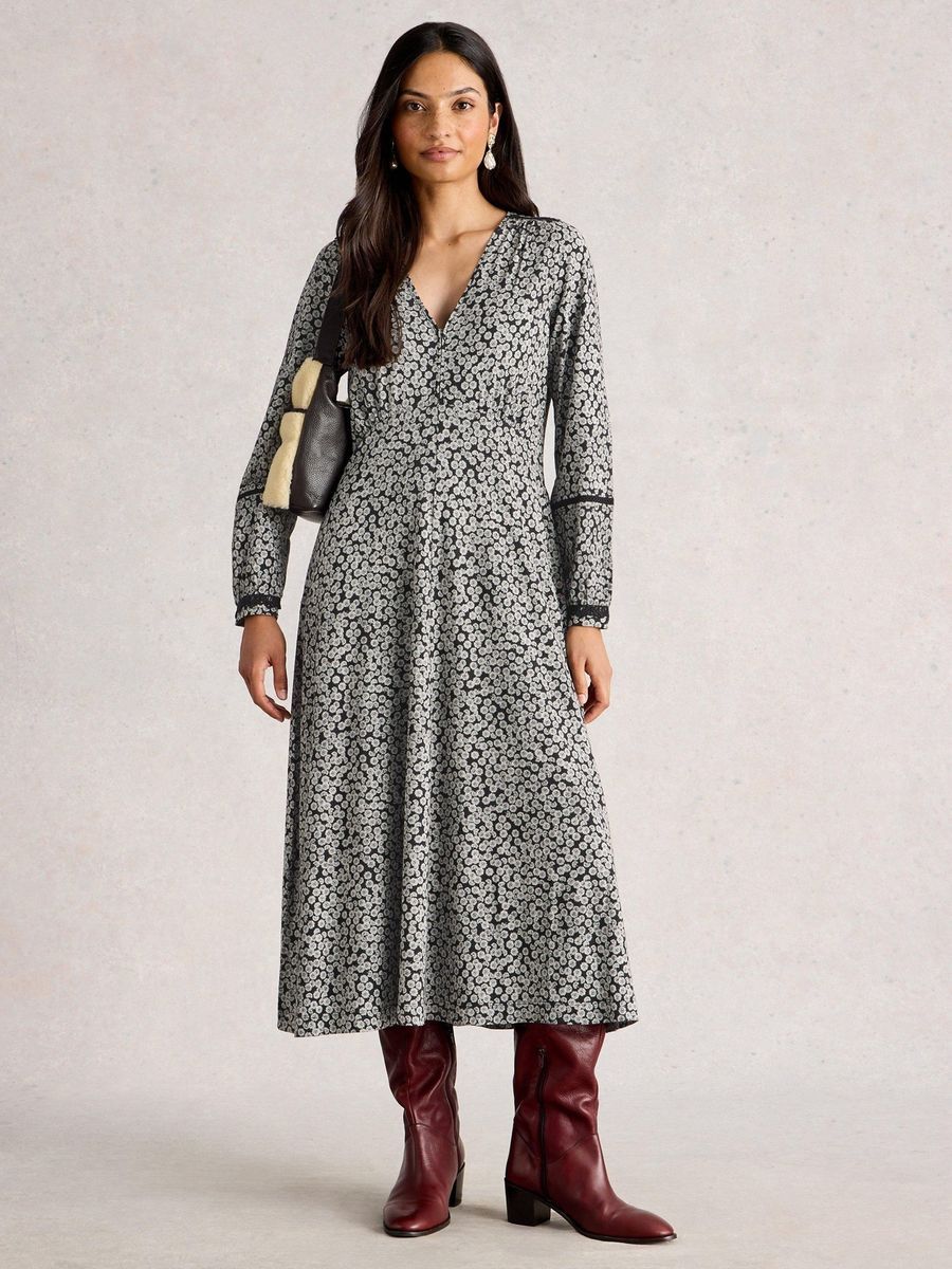 Jersey-Midikleid mit Gänseblümchen-Print