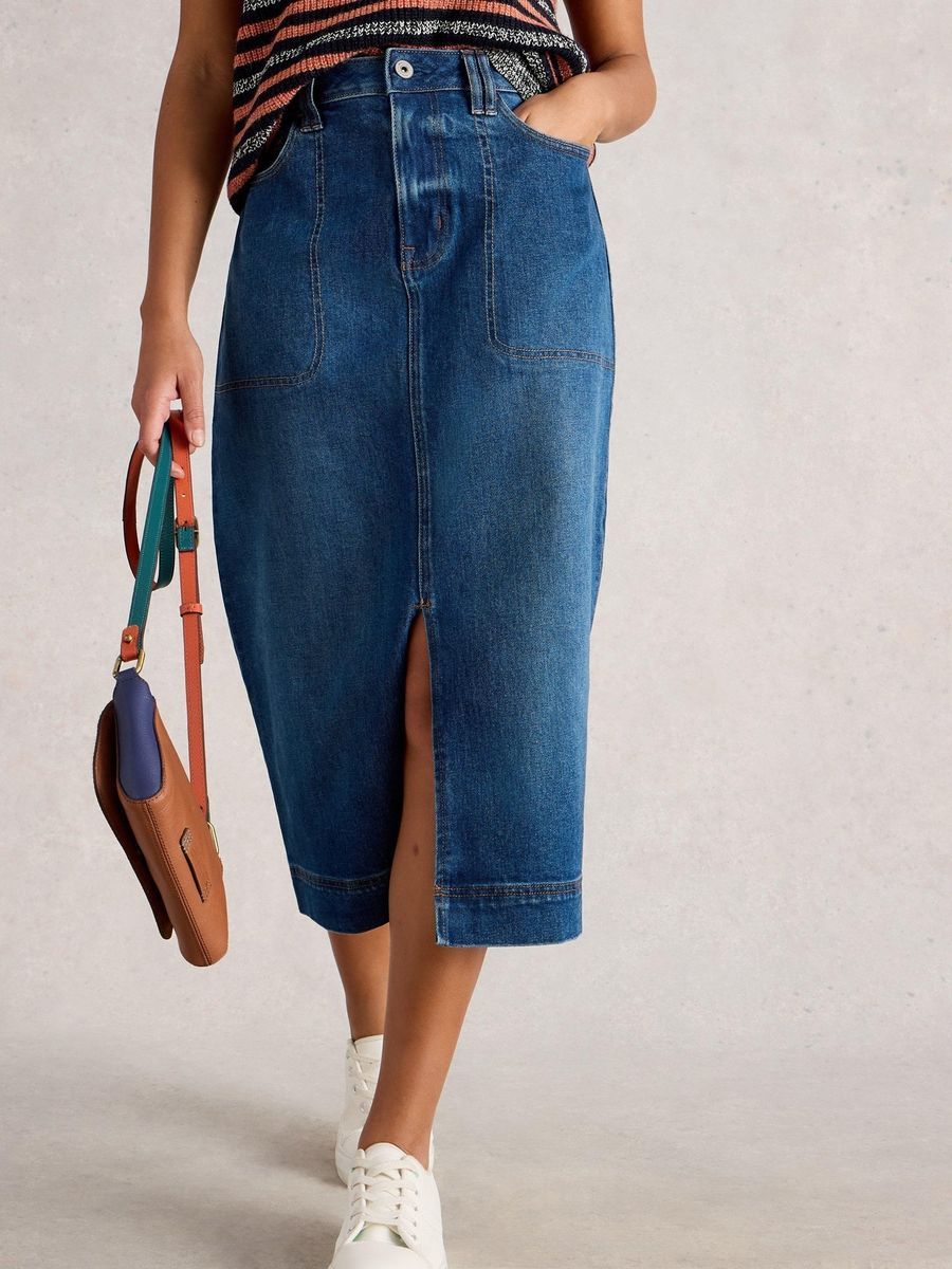Lässiger Denim-Midirock mit Frontschlitz