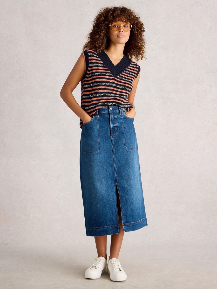 Lässiger Denim-Midirock mit Frontschlitz
