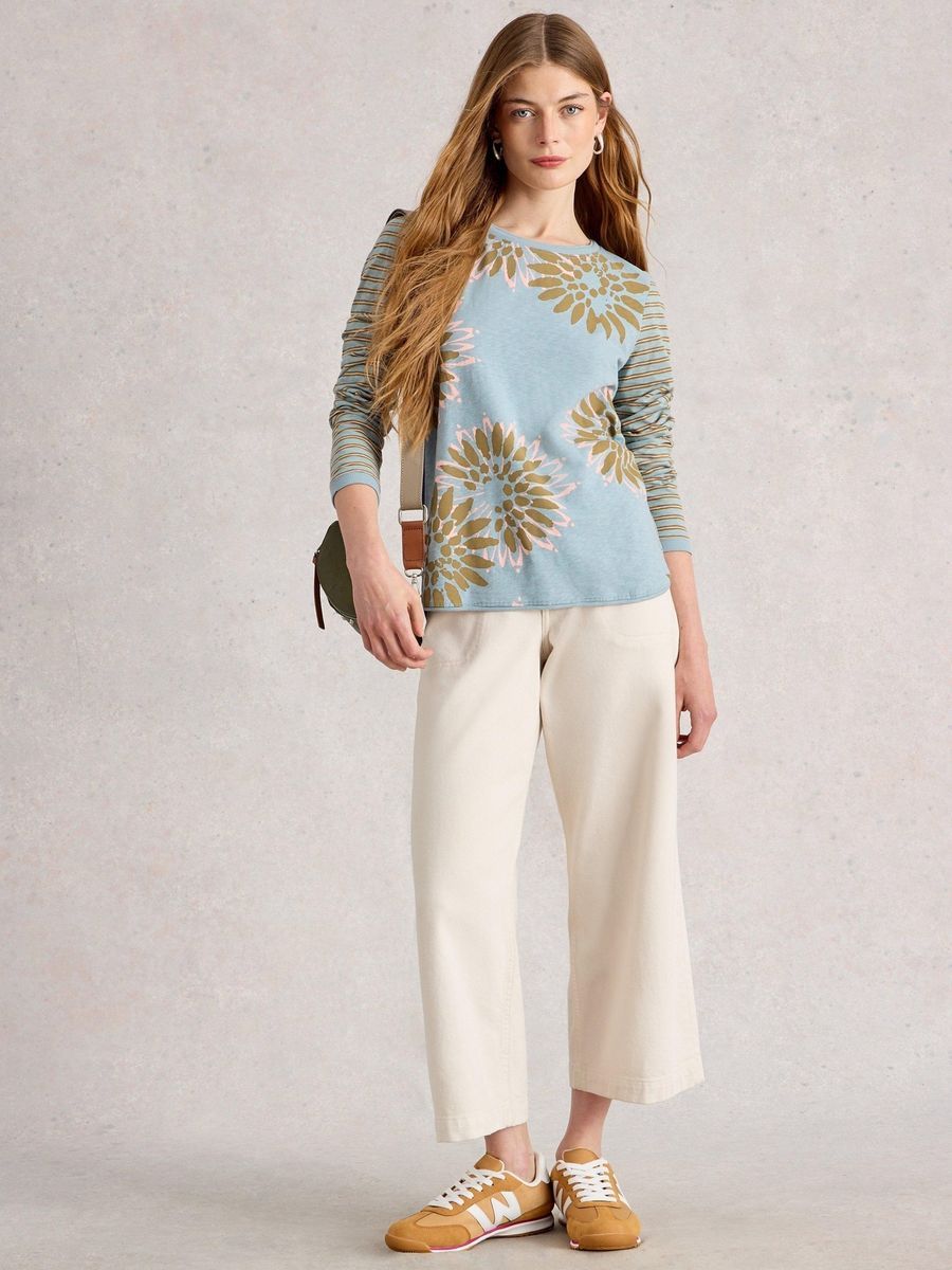 Langarmshirt mit Blumen- und Streifenmuster