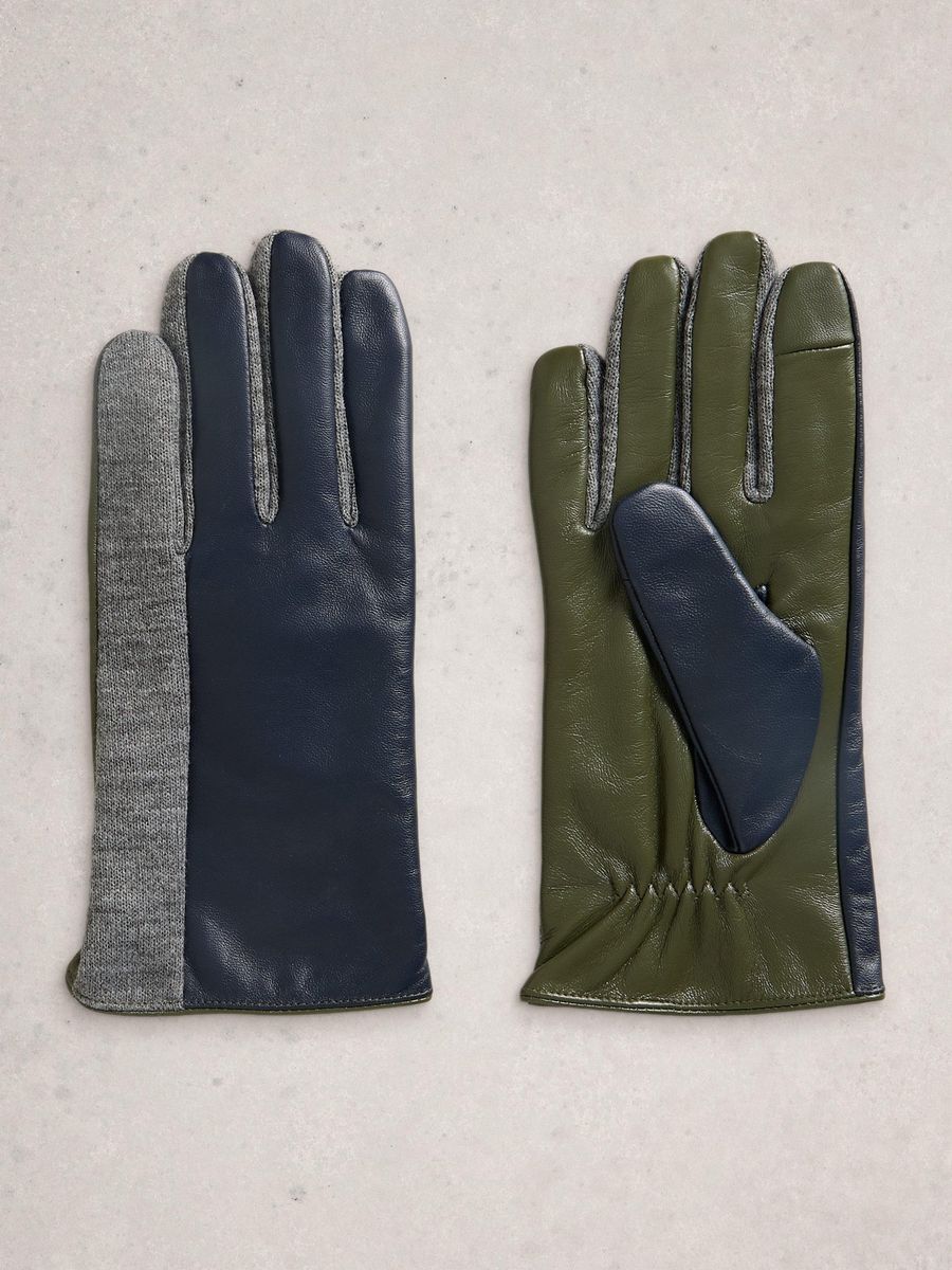 Dreifarbige Leder- und Strickhandschuhe