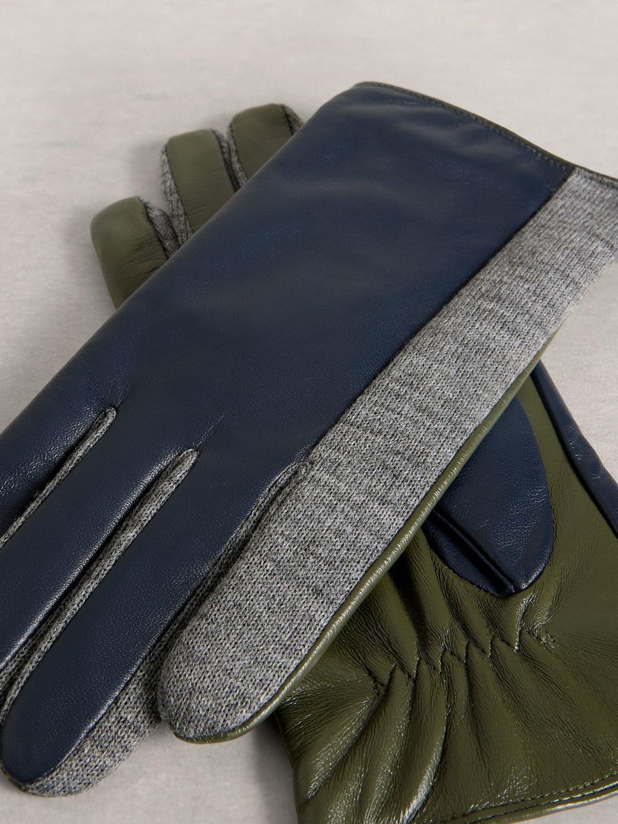Dreifarbige Leder- und Strickhandschuhe