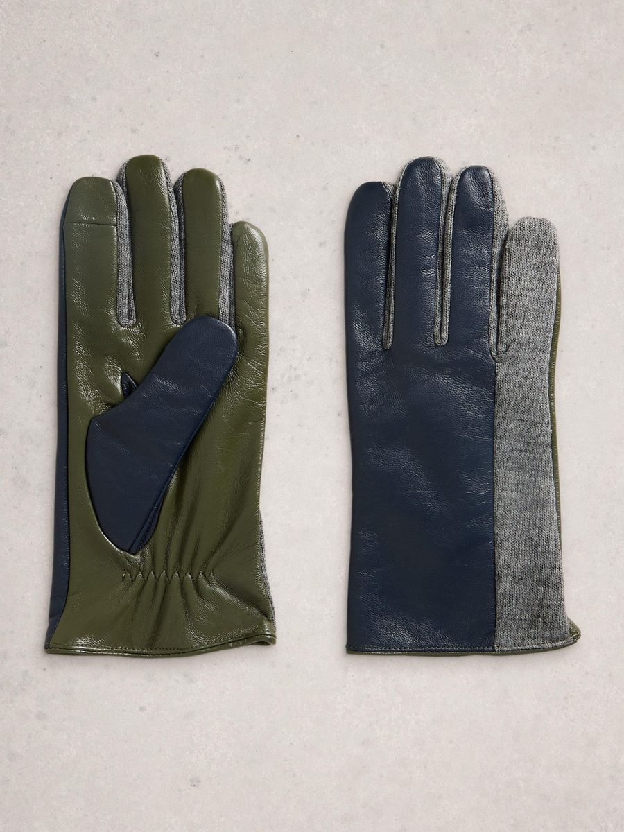 Dreifarbige Leder- und Strickhandschuhe