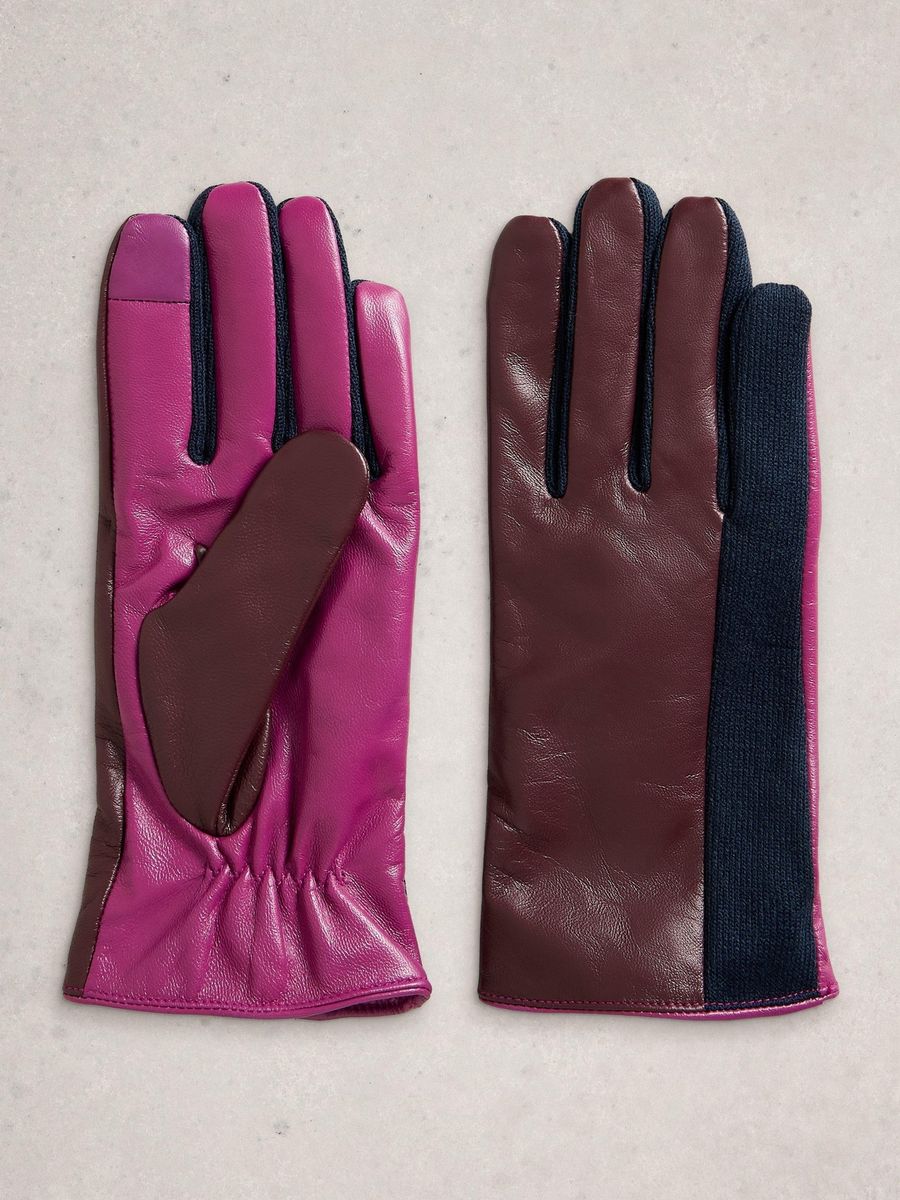 Dreifarbige Leder- und Strickhandschuhe