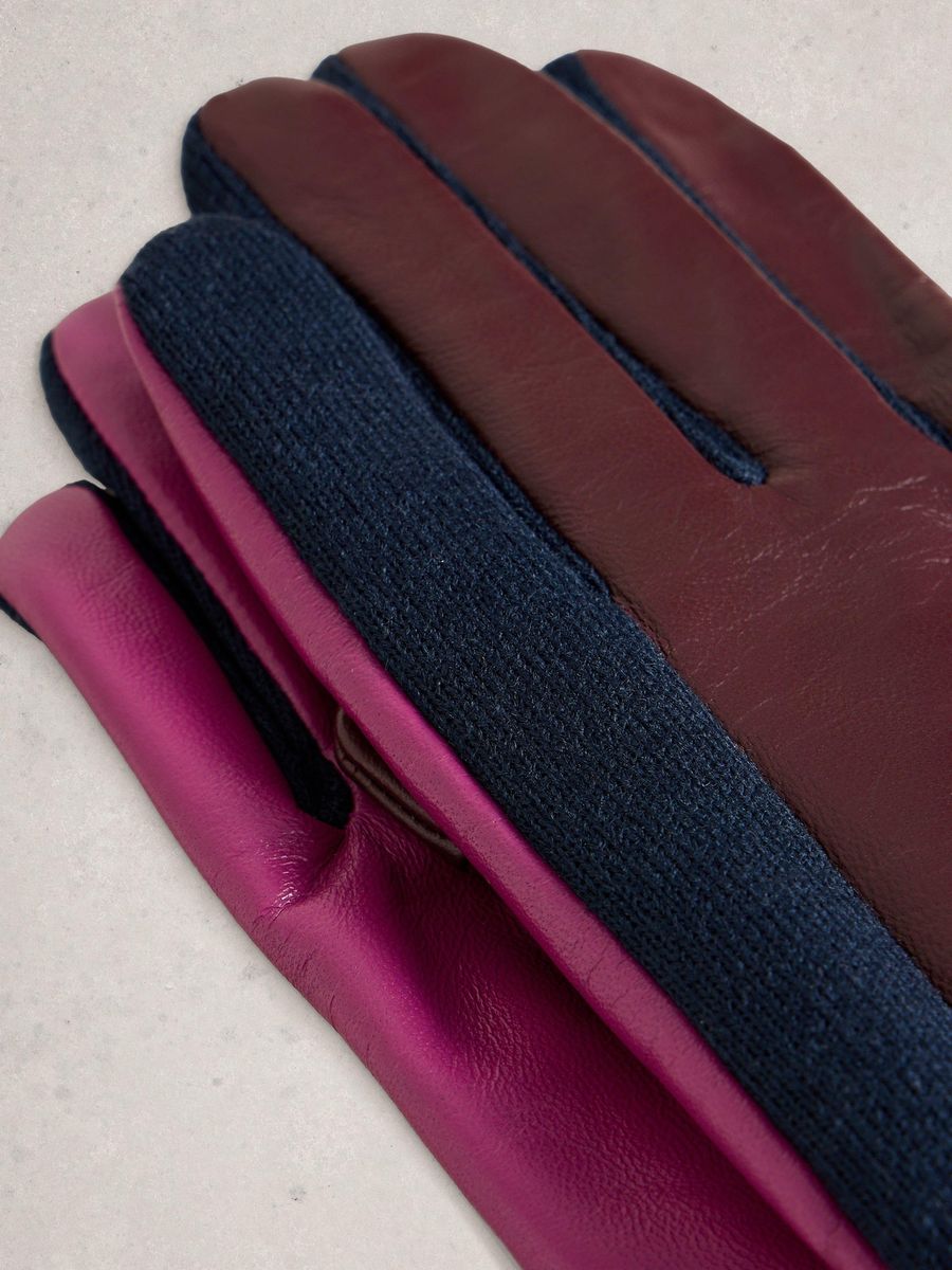 Dreifarbige Leder- und Strickhandschuhe